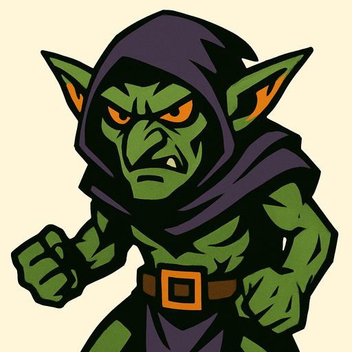 a mysterious and angry goblin.
In-Game asset.  2d.  High contrast.  No shadows