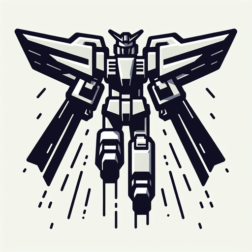 super robot facing upward and his back on screen flying.
Single Game Texture. In-Game asset. 2d. Blank background. High contrast. No shadows.