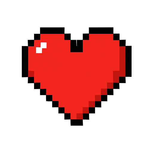 Red heart pixel art.
In-Game asset.  2d.  High contrast.  No shadows
