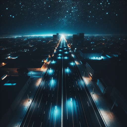 Black asphalt road at night, top view