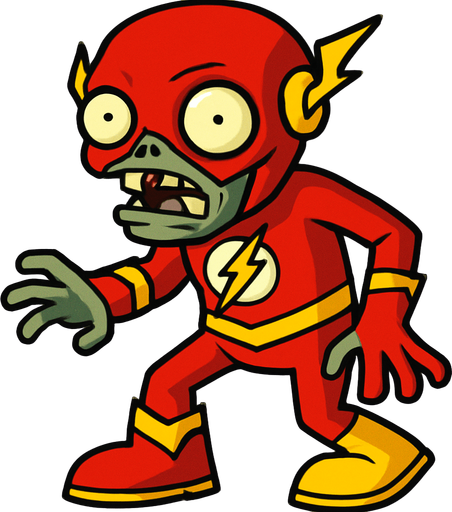 a plant vs zombies zombie whit a flash costume.
In-Game asset.  2d.  High contrast.  No shadows