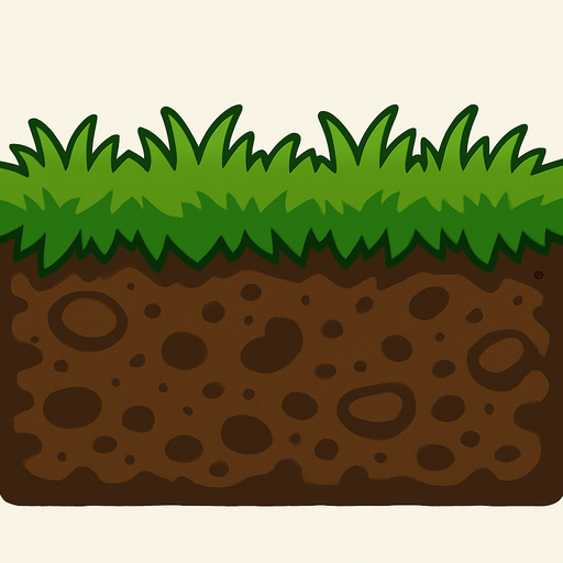 the soil covering the entire image and extending horizontally and the greenery (short grass) on top of it.
In-Game asset.  2d.  High contrast.  No shadows