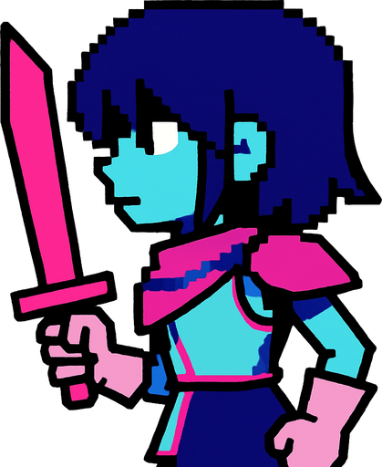 Kris chica con espada rosa mirando ala izquierda.
In-Game asset.  2d.  High contrast.  No shadows