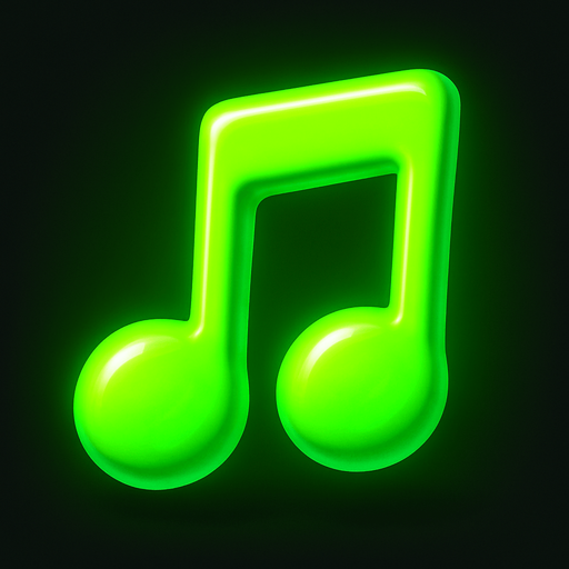 Bright green glowing musical note.
In-Game asset.  3d.  High contrast.  No shadows