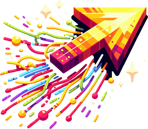 a sharp cartoon-style arrow flying to the right, with colorful string, 2D game asset, minimal shading, pixel-perfect edges, isolated, flat art style.
Single Game Texture.  In-Game asset.  2d.  Blank background.  High contrast.  No shadows