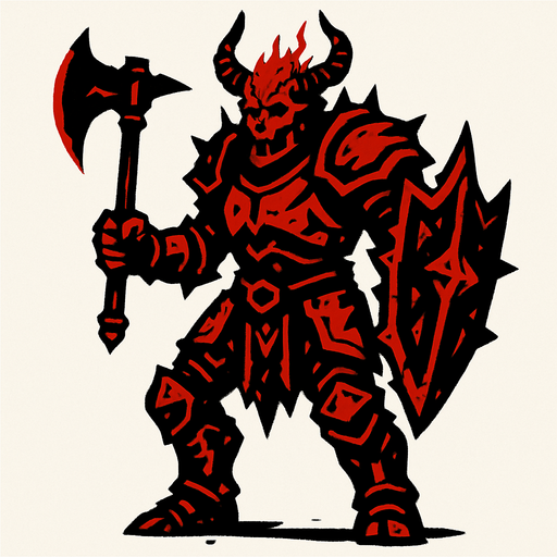 Un enemigo del infierno de elite, tiene armas y tambien armadura.
In-Game asset.  2d.  High contrast.  No shadows
