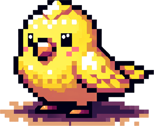 Sarı muhabbet kuşu sevimli küçük vektör ve piksel sanatı.
Single Game Texture.  In-Game asset.  2d.  Blank background.  High contrast.  No shadows