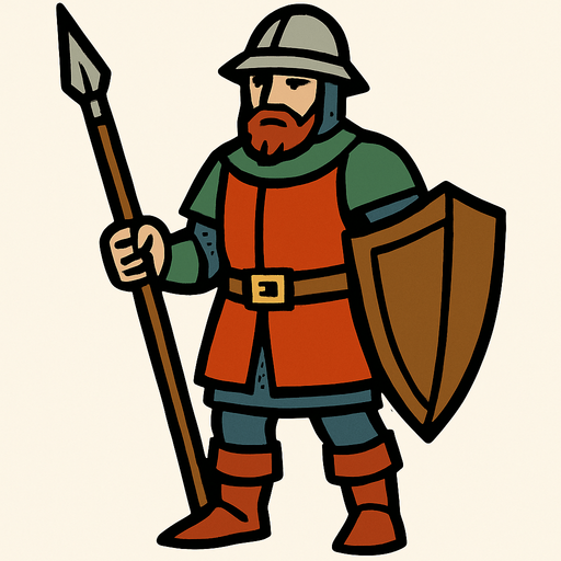 medieval soldier.
In-Game asset.  2d.  High contrast.  No shadows