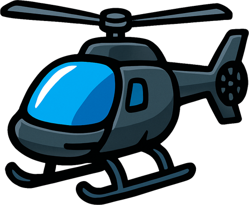 mavi camlı, bir helikopter.
In-Game asset.  2d.  High contrast.  No shadows