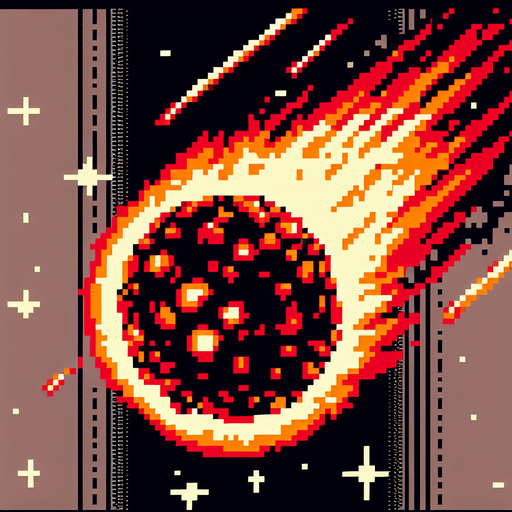 8 bit meteor.
Single Game Texture. In-Game asset. 2d. Blank background. High contrast. No shadows.