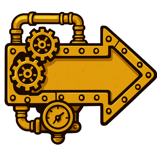 has una flecha de señalizacion en estilo steampunk.
In-Game asset.  2d.  High contrast.  No shadows