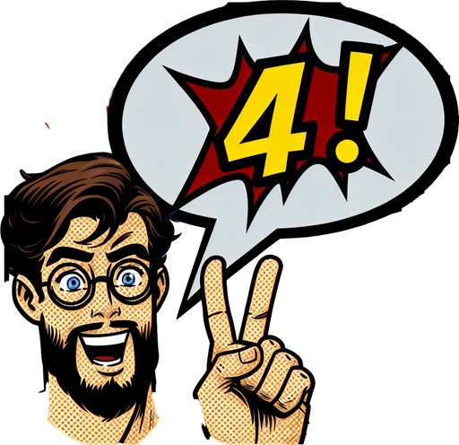 text popup "x4!".
comic style
