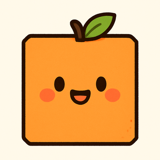 Square orange peach with cute happy face. Cartoon style. Cute art style. Simple vector style. No Shadow Single Game Texture. In-game asset. 2d. Blank background. High contrast. No shadow. square with corners