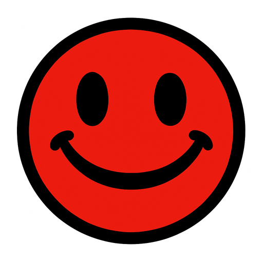 red circle with smile.
In-Game asset.  2d.  High contrast.  No shadows