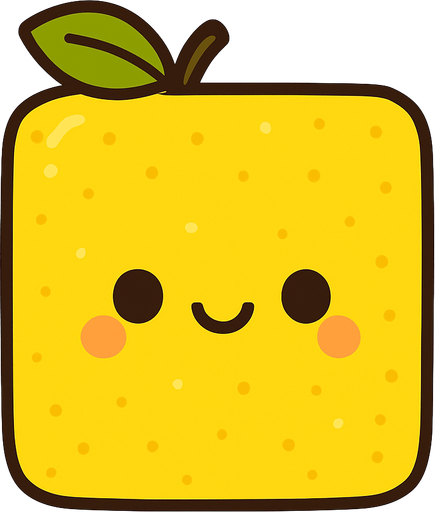 Perfectly square yellow lemon. Cartoon style. Cute art style. Simple vector style.