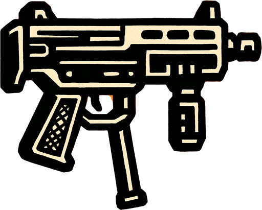 submachine gun look left.
In-Game asset.  2d.  High contrast.  No shadows