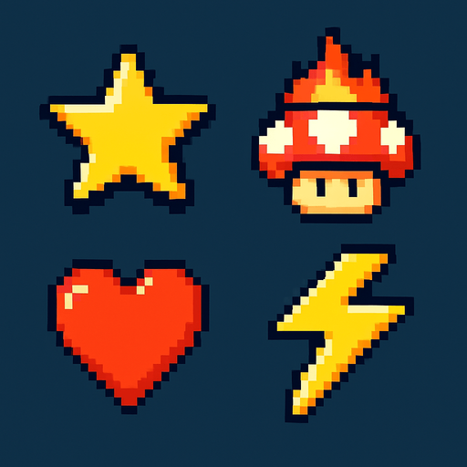 Power-up emojis yap 2d pixel.
In-Game asset.  2d.  High contrast.  No shadows