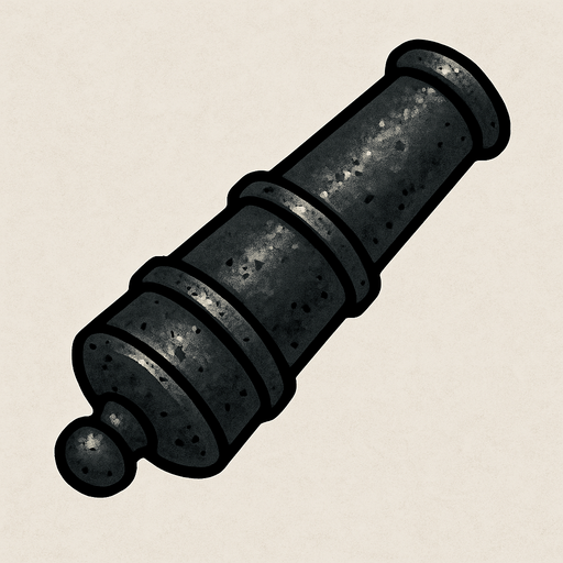 Cannon without wheels or  base, just the cannon.
In-Game asset.  2d.  High contrast.  No shadows. Topdown