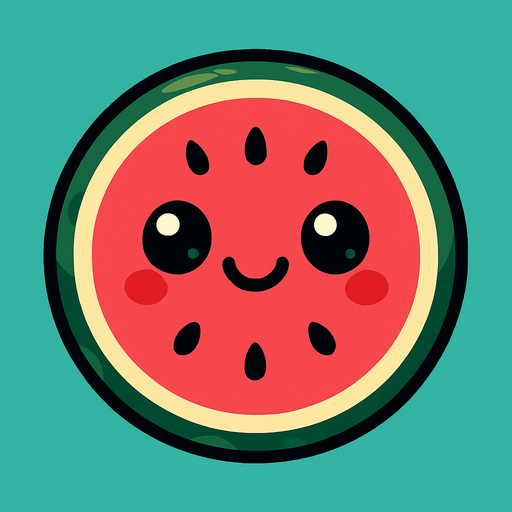 Circle water melon with cute face.
In-Game asset.  2d.  High contrast.  No shadows