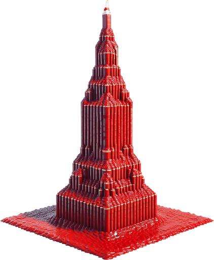 a tower made out of ketchup.
Single Game Texture. In-Game asset. 2d. Blank background. High contrast. No shadows.
