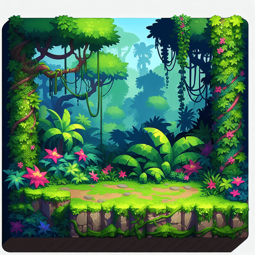 Jungle.
Single Game Texture. In-Game asset. 2d. Blank background. High contrast. No shadows.