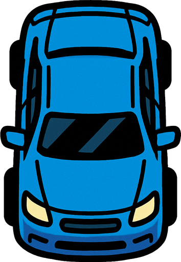 Üstten görünüşlü araba.
In-Game asset.  2d.  High contrast.  No shadows
