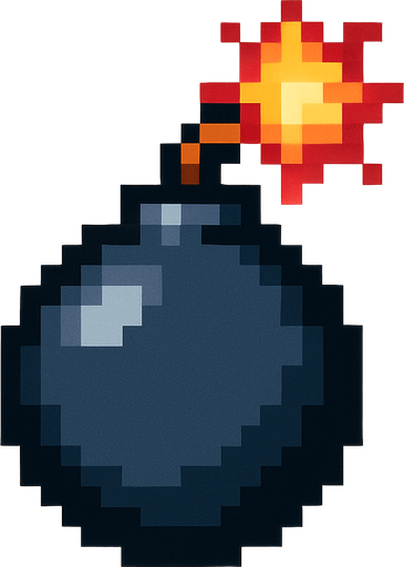 a pixel art of a bomb.
In-Game asset.  2d.  High contrast.  No shadows