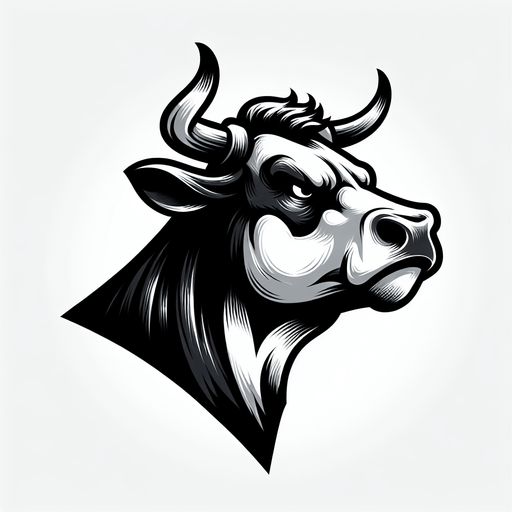 angry cow. Side portrait. 
Single Game Texture.  In-Game asset.  2d.  Blank background.  High contrast.  No shadows