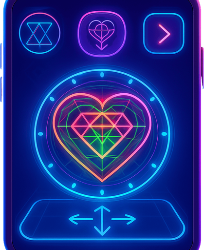 Spherical round directional arrows Neon cyberpunk mobile game trackpad too down flat 3d 2d hologram futuristic magic occult chic