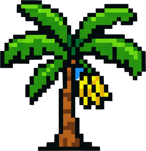 8 bit banana tree.
In-Game asset.  2d.  High contrast.  No shadows