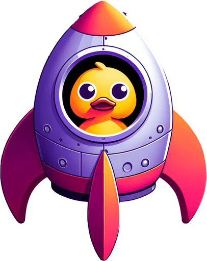 a duck in a rocket.
Single Game Texture.  In-Game asset.  2d.  Blank background.  High contrast.  No shadows