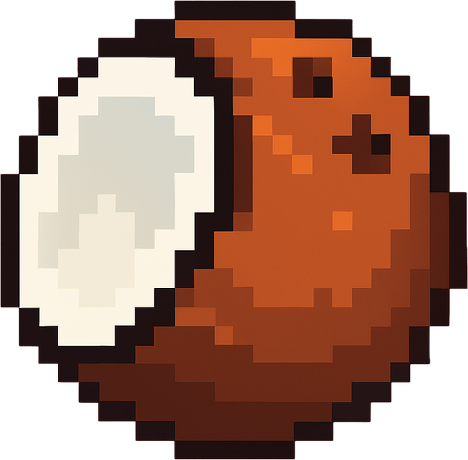Make me a coconut 2d pixel.
In-Game asset.  2d.  High contrast.  No shadows
