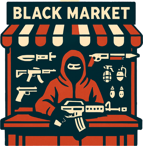 black market which sells weapon.
In-Game asset.  2d.  High contrast.  No shadows