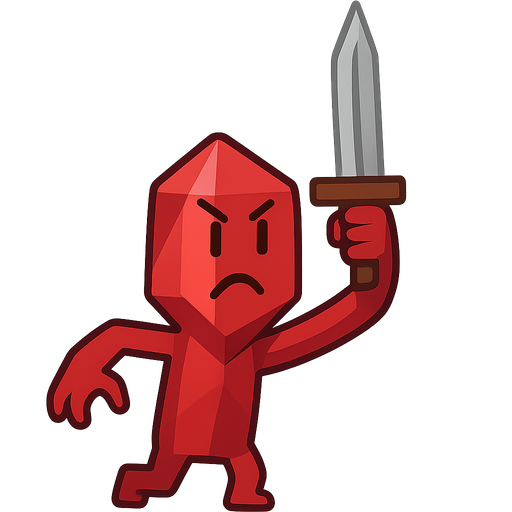 a red ruby monster with a two handed greatsword. No background. Transparent background. Blank background. No shadows. 2d. In-Game asset. flat