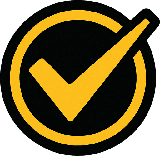 circular check logo.
In-Game asset.  2d.  High contrast.  No shadows