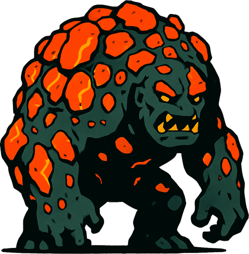 lavlarla kaplı bir canavar istiyorum kambur ve biraz iri yapılı.
In-Game asset.  2d.  High contrast.  No shadows