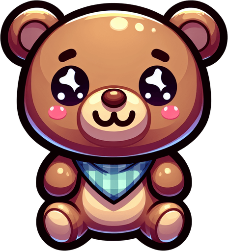 a cute smiling teddy bear standing Single Game Texture. 2d. Transparent background. High contrast. No shadows. No border.