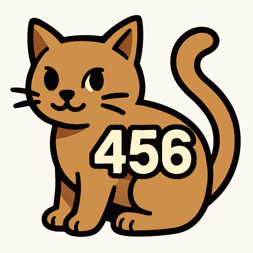 Cat with 456 written on its back.
In-Game asset.  2d.  High contrast.  No shadows
