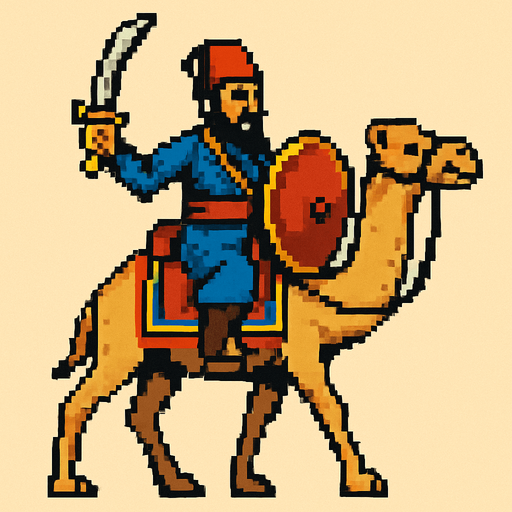 Ottoman camel warrior.
In-Game asset.  2d.  High contrast.  No shadows. pixel art