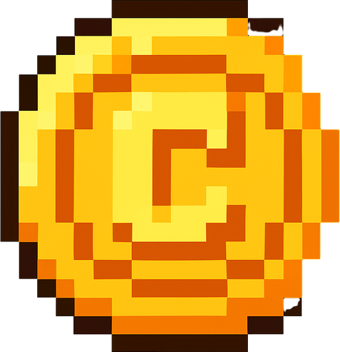 Coin pixel.
In-Game asset.  2d.  High contrast.  No shadows