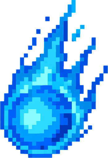 High quality 2D pixel art blue fire ball.
In-Game asset.  2d.  High contrast.  No shadows