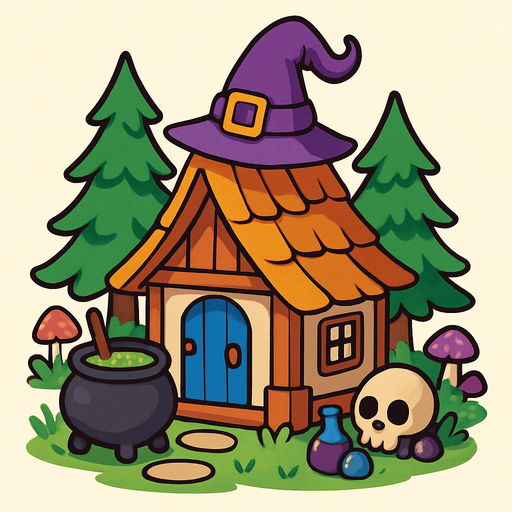 witch hut. rpg. 2d. no shadows.