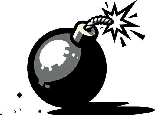 firing Bomb Asset firing on top of the bomb thread: Approximately 512x512 pixels. Consistent with fruit sizes to maintain visual coherence..
Single Game Texture.  In-Game asset.  2d.  Blank background.  High contrast.  No shadows