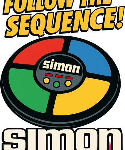 80s or 90s style simon game advertisement.
In-Game asset.  2d.  High contrast.  No shadows