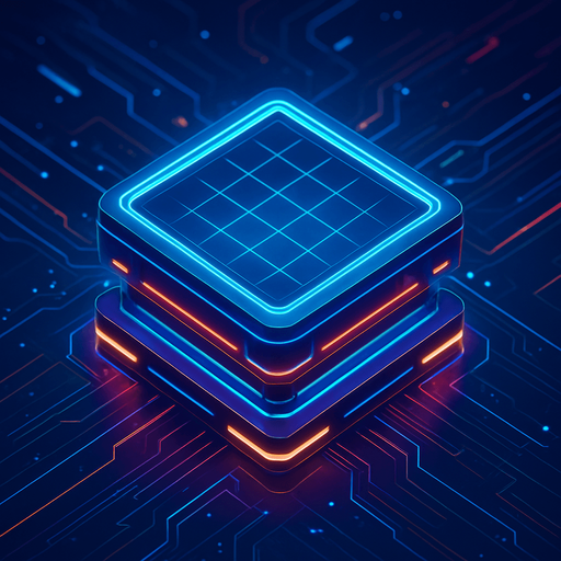 Pack top square of tower facing the screen to use it as a grid. future. seen from above. HD colors.