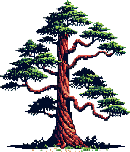 pixelart. A redwood tree branch ..
Single Game Texture. In-Game asset. 2d. Blank background. High contrast. No shadows.
