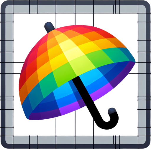 rainbow colored umbrella.
Single Game Texture. In-Game asset. 2d. Blank background. High contrast. No shadows.