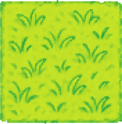 Top-down view of a single cartoon-style grass tile, seen from above, 2D game style, seamless and repeatable texture, bright colors, hand-drawn or pixel-art style, soft grass texture, 32x32 sprite..
In-Game asset.  2d.  High contrast.  No shadows