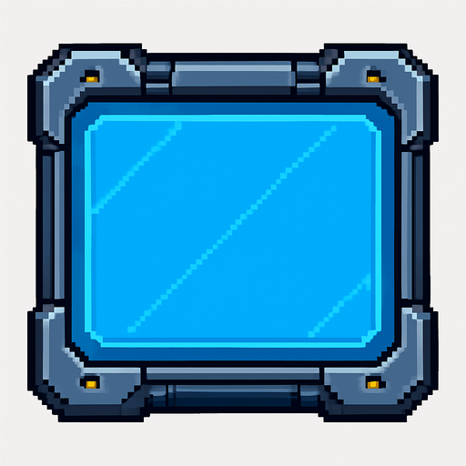 sci-fi pixel art UI panel.  glass with a steel border..
In-Game asset.  2d.  High contrast.  No shadows
