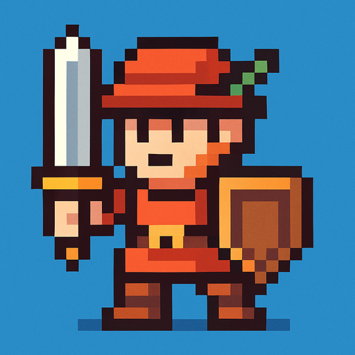 pixel art
Hero.
In-Game asset.  2d.  High contrast.  No shadows